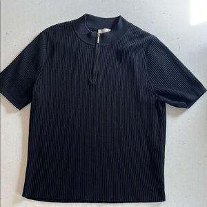 Sandro Paris 100% cotton ribbed/knit black shirt. No size see measurements